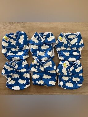 Diaper Safari Blue Hippo Print Baby Cloth Diaper Pocket Covers - Set of 6